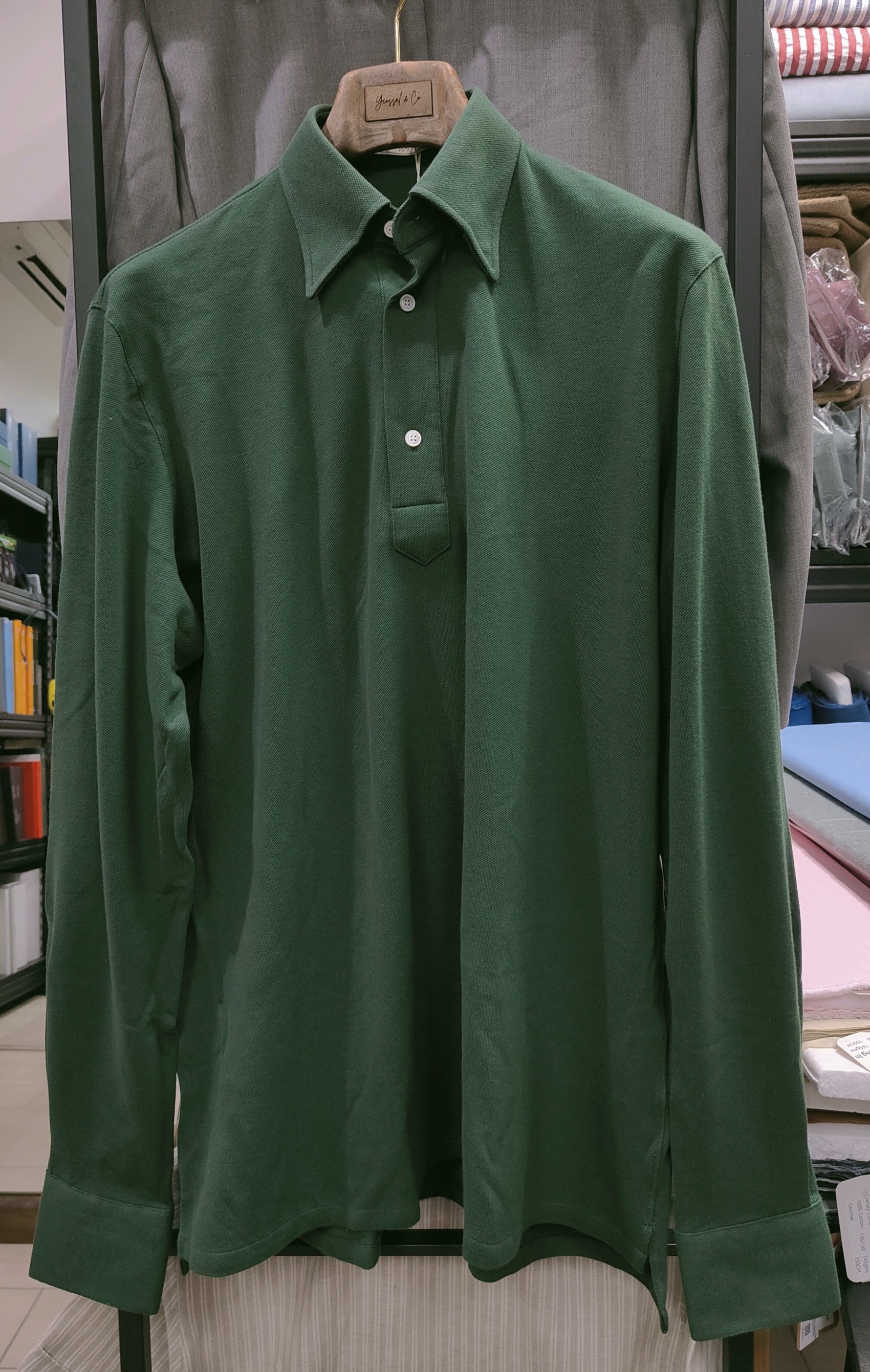 Racing Green Stretch-Cotton Long Sleeves Shirt - SS094