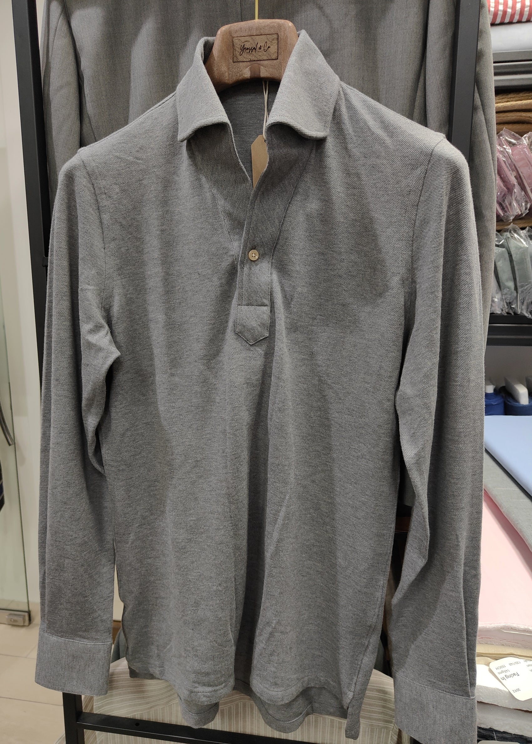 Melange Grey Stretch-Cotton Long Sleeves Shirt - SS093