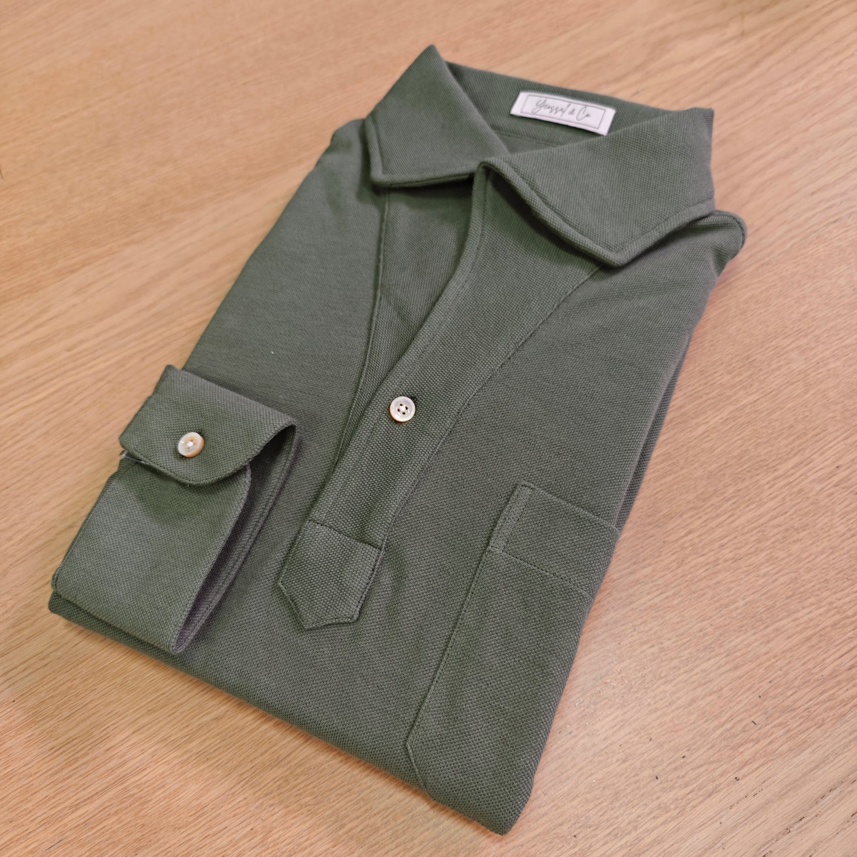 Military Green Stretch-Cotton Long Sleeves Shirt - SS112