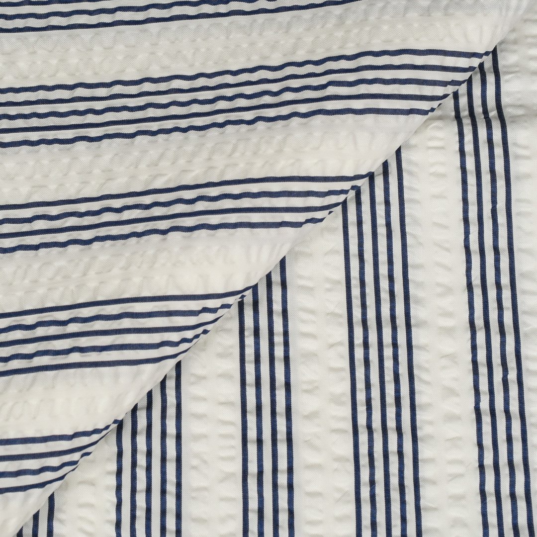 Thomas Mason White/Navy Multi-Stripe Seersucker Shirt MFC0395