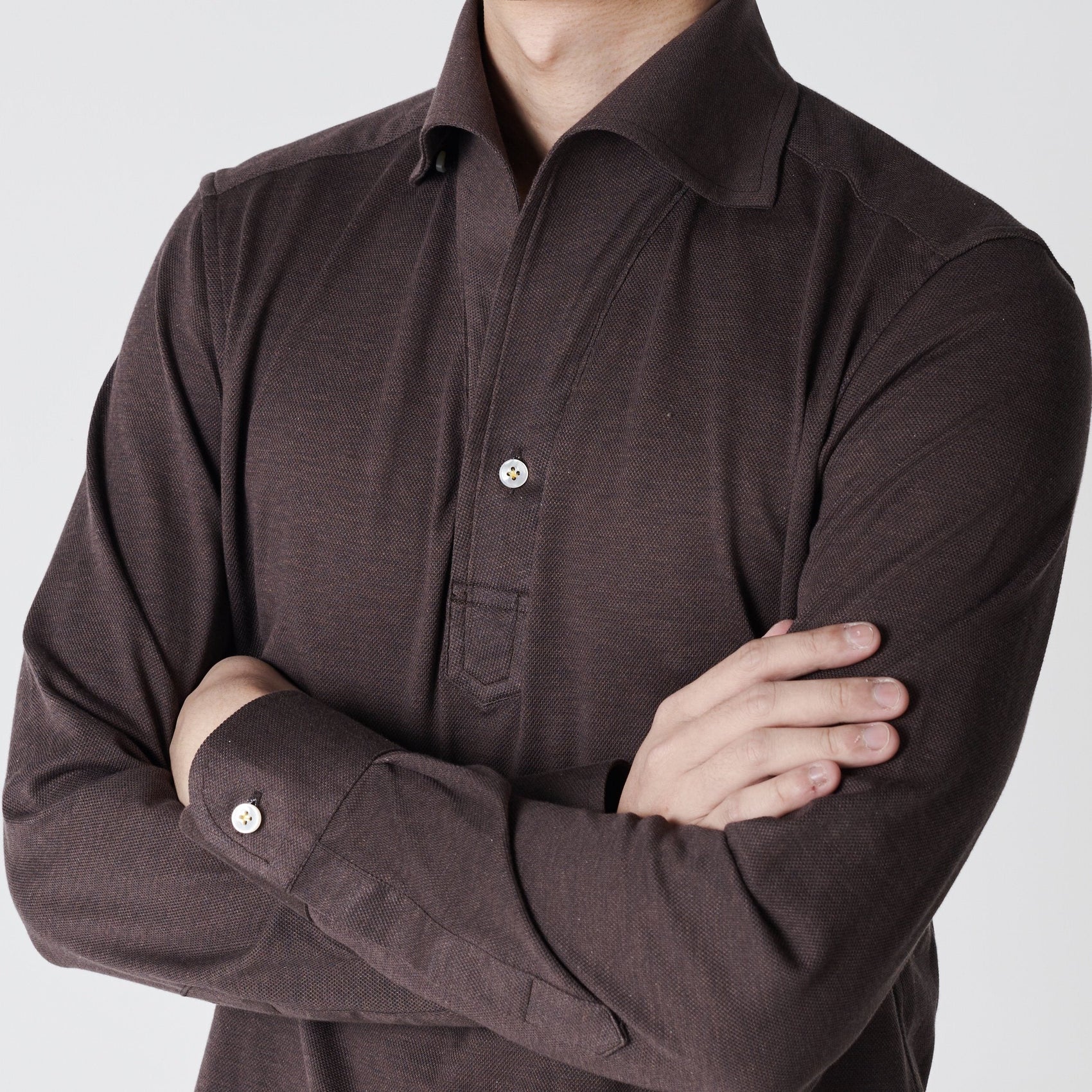 Dark Brown Stretch-Cotton Pique Polo Shirt MFC0004