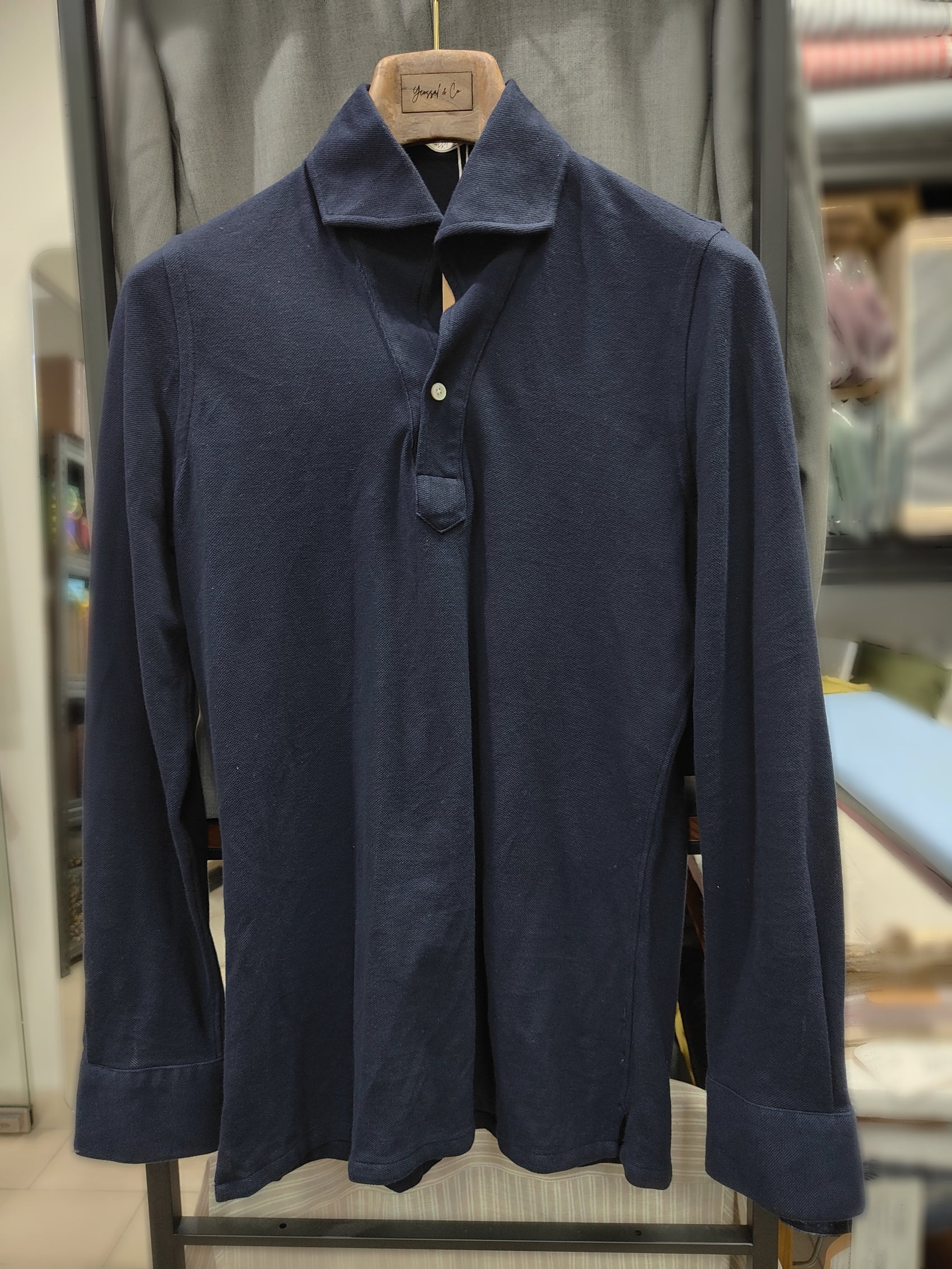 Dark Navy Stretch-Cotton Long Sleeves Shirt - SS092