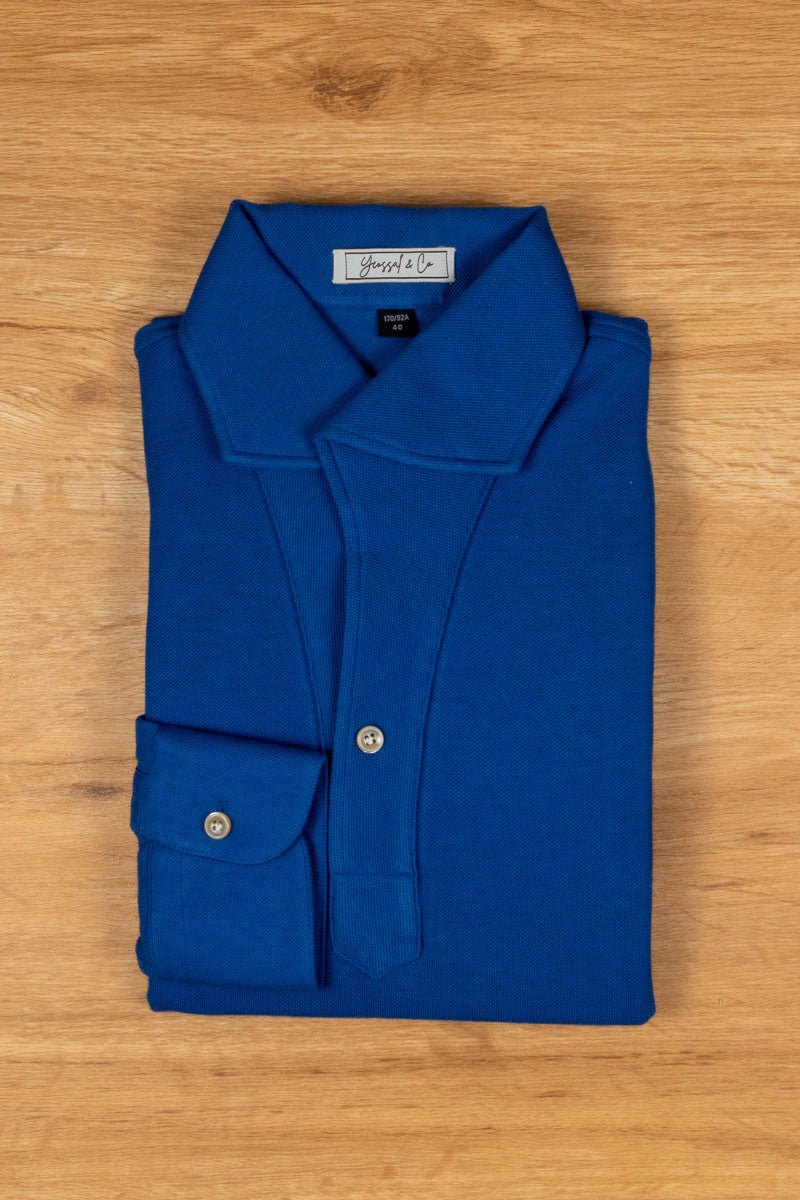 Capri Blue Stretch-Cotton Pique Polo Shirt MFC0539