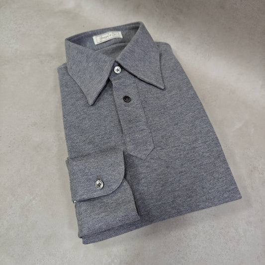 Melange Grey Stretch-Cotton Long Sleeves Polo Tee Shirt - SS117