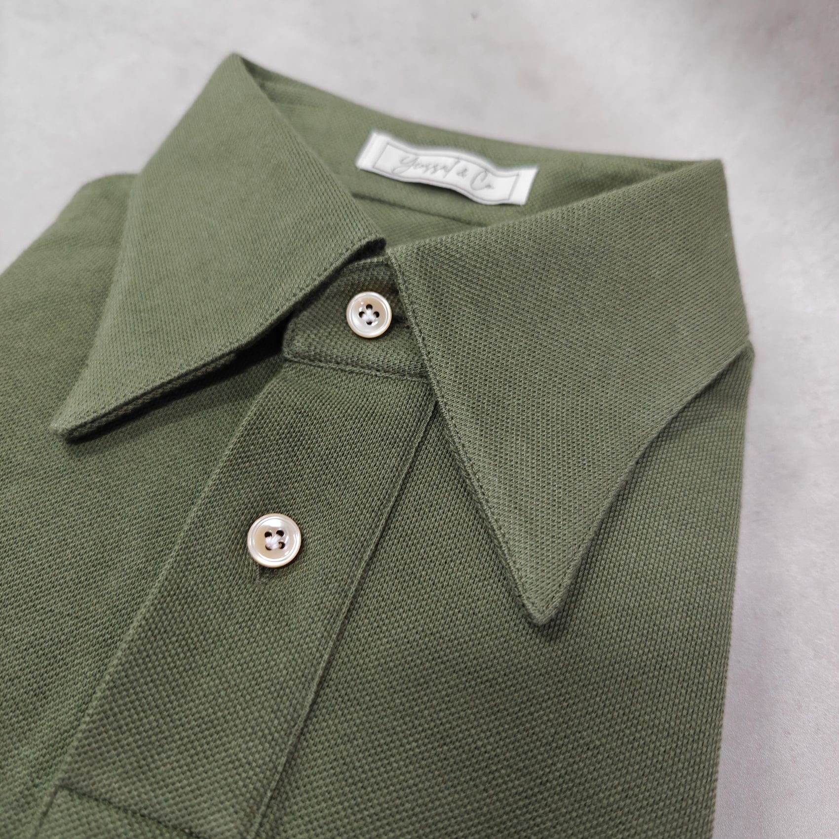Military Green Stretch-Cotton Long Sleeves Polo Tee Shirt - SS115