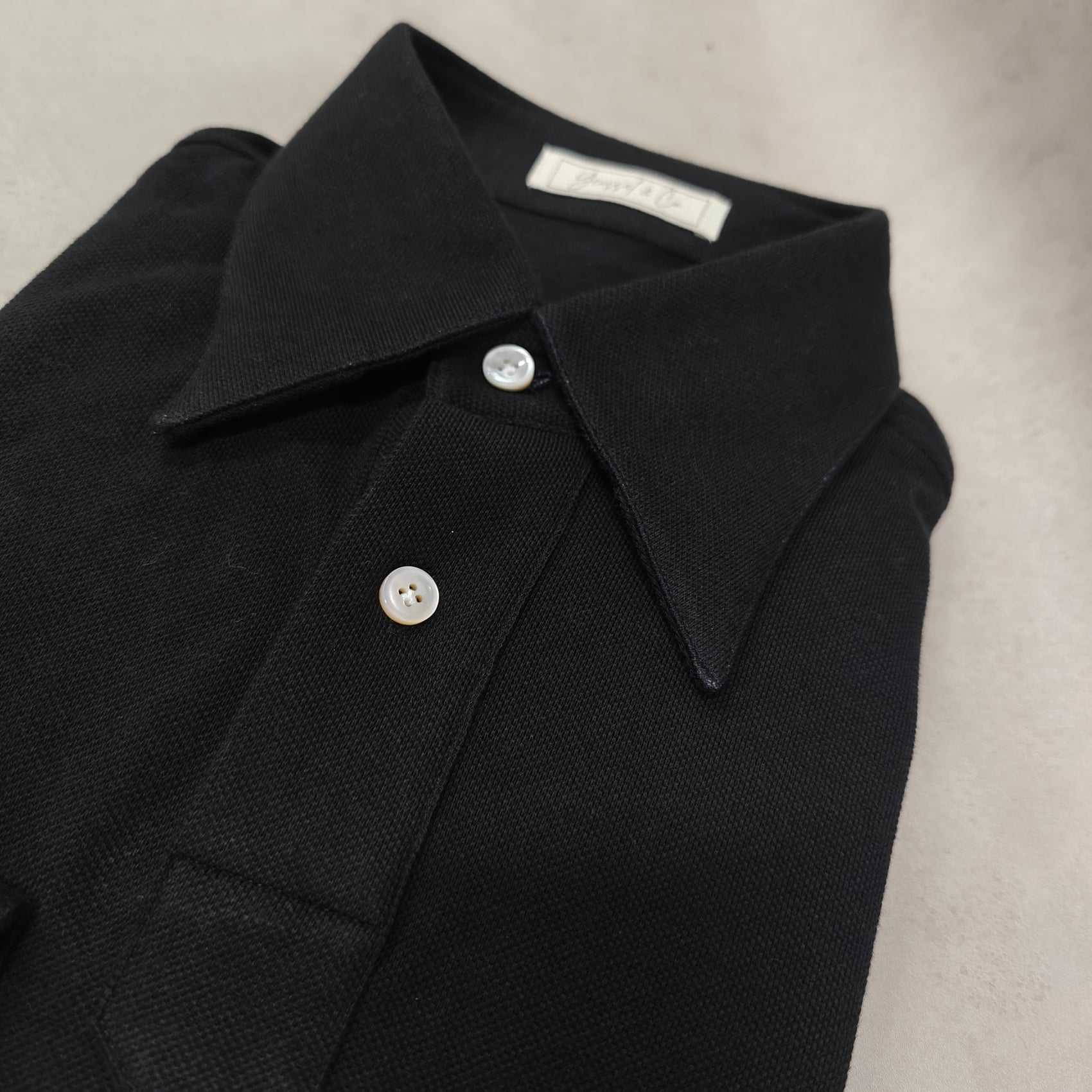 Black Stretch-Cotton Long Sleeves Polo Tee Shirt - SS116