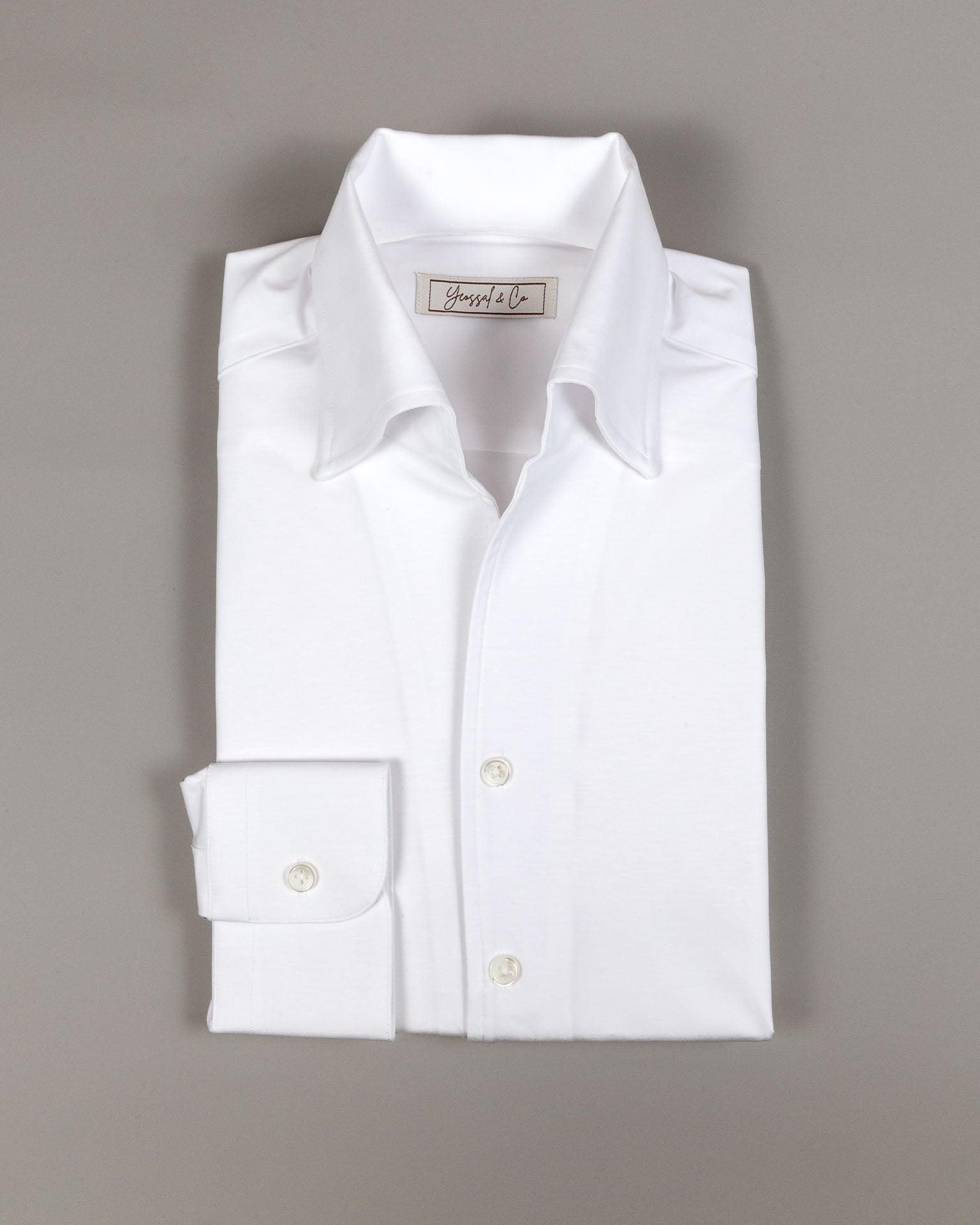 White Stretchy Plain Cotton Shirt MGA0947