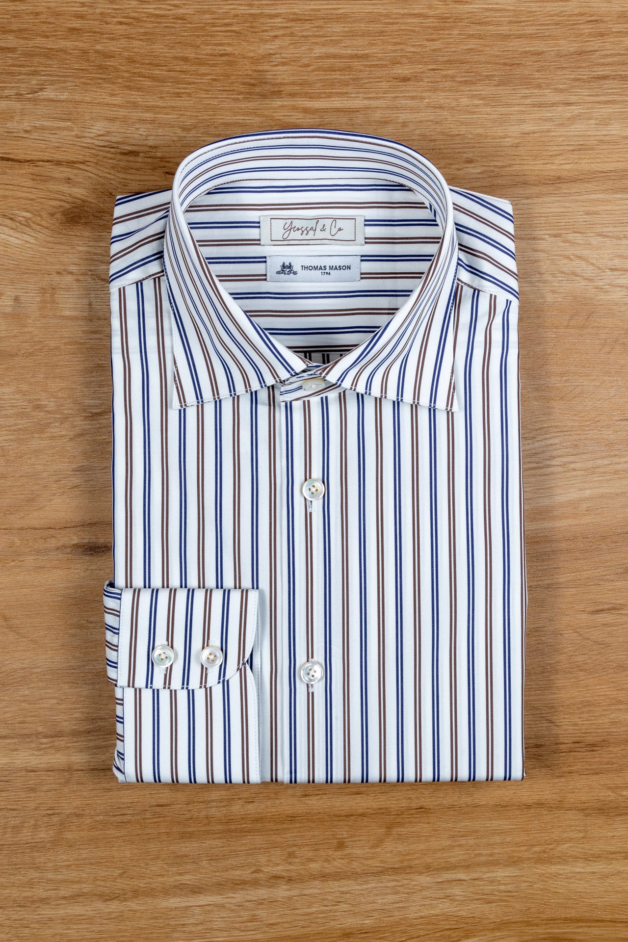 Brown Navy Multi-Stripe Cotton Shirt MGC1361