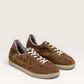 Yeossal tobacco brown suede GAT sneakers with cream laces and rubber sole. Low-profile, vintage-inspired design.