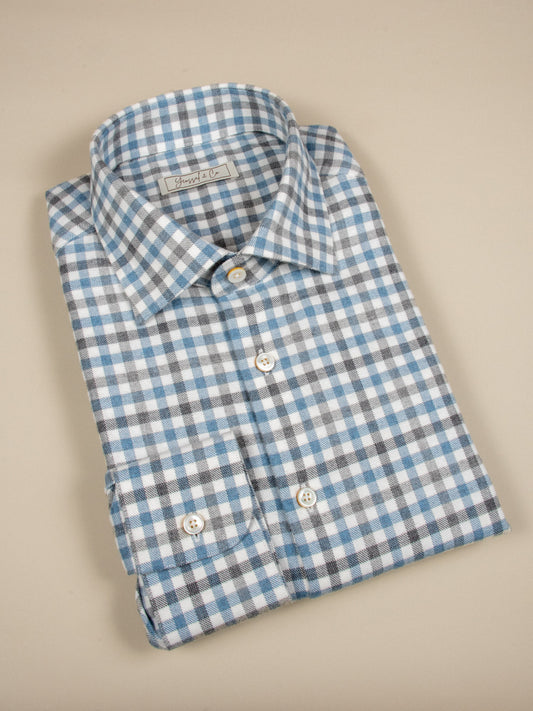 Blue Check Brushed Cotton Shirt MSC2905