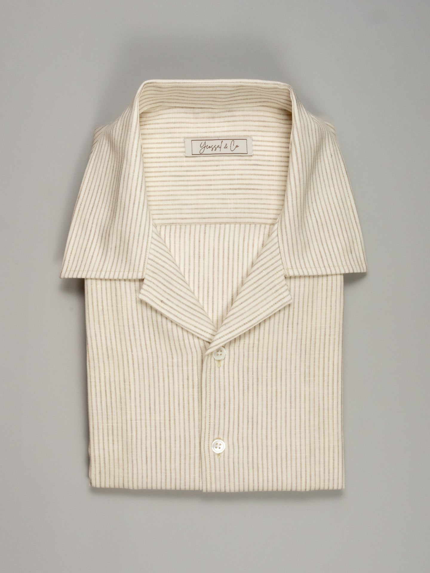 Beige Stripes Custom Linen Shirt MGL1046 - Yeossal & Co