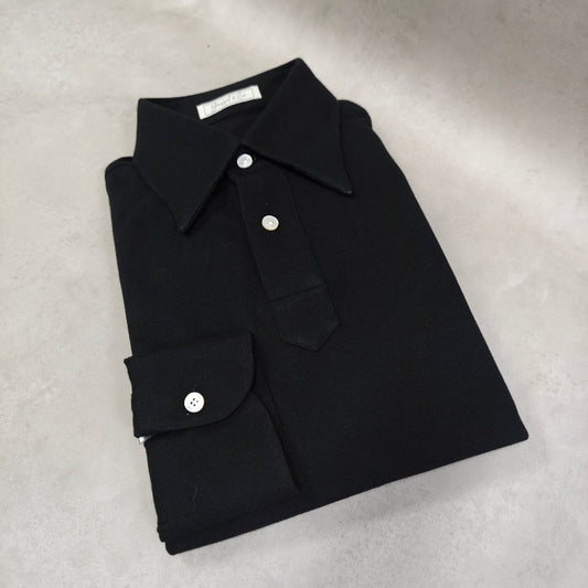 Black Stretch - Cotton Long Sleeves Polo Tee Shirt - SS116 - Yeossal & Co
