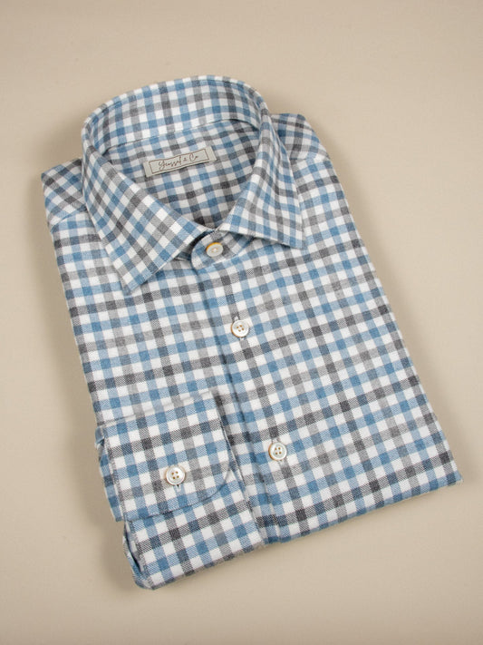 Blue Check Brushed Cotton Shirt MSC2905 - Yeossal & Co