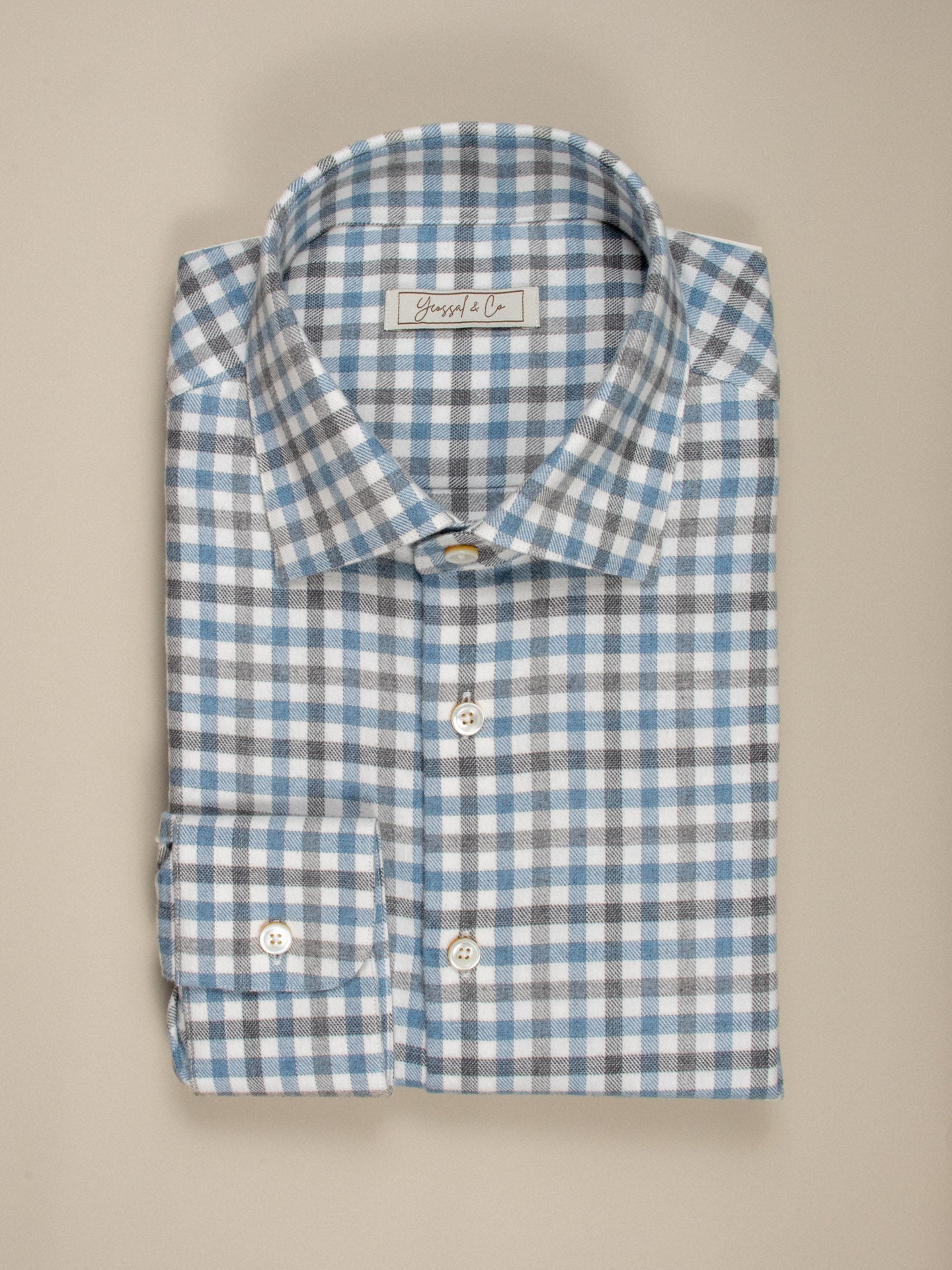 Blue Check Brushed Cotton Shirt MSC2905 - Yeossal & Co