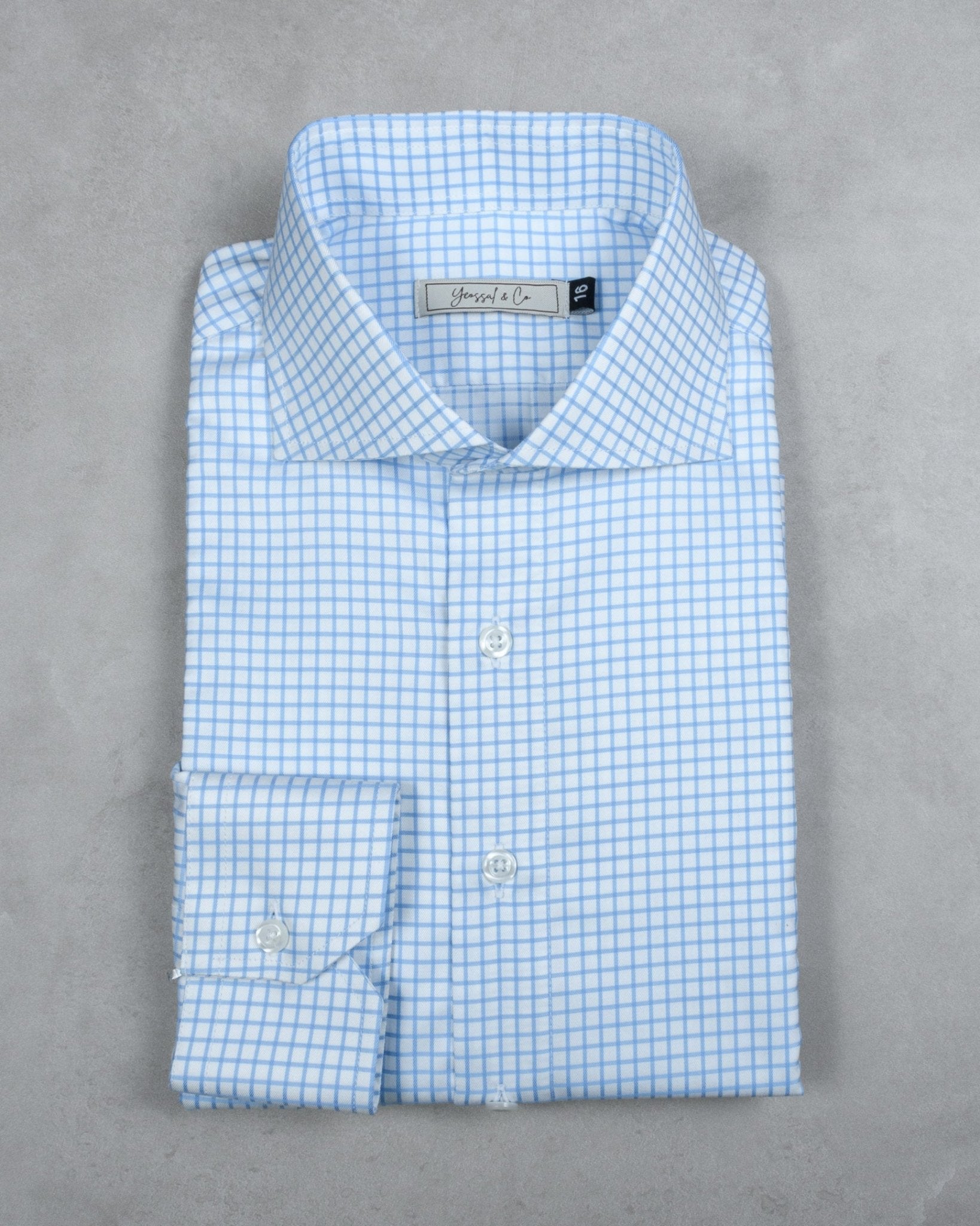 Blue/White Checks Twill Cotton Shirt - Yeossal & Co