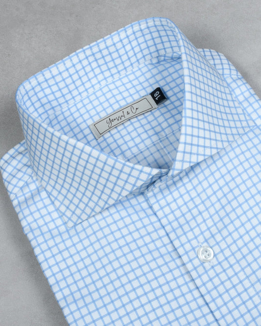 Blue/White Checks Twill Cotton Shirt - Yeossal & Co