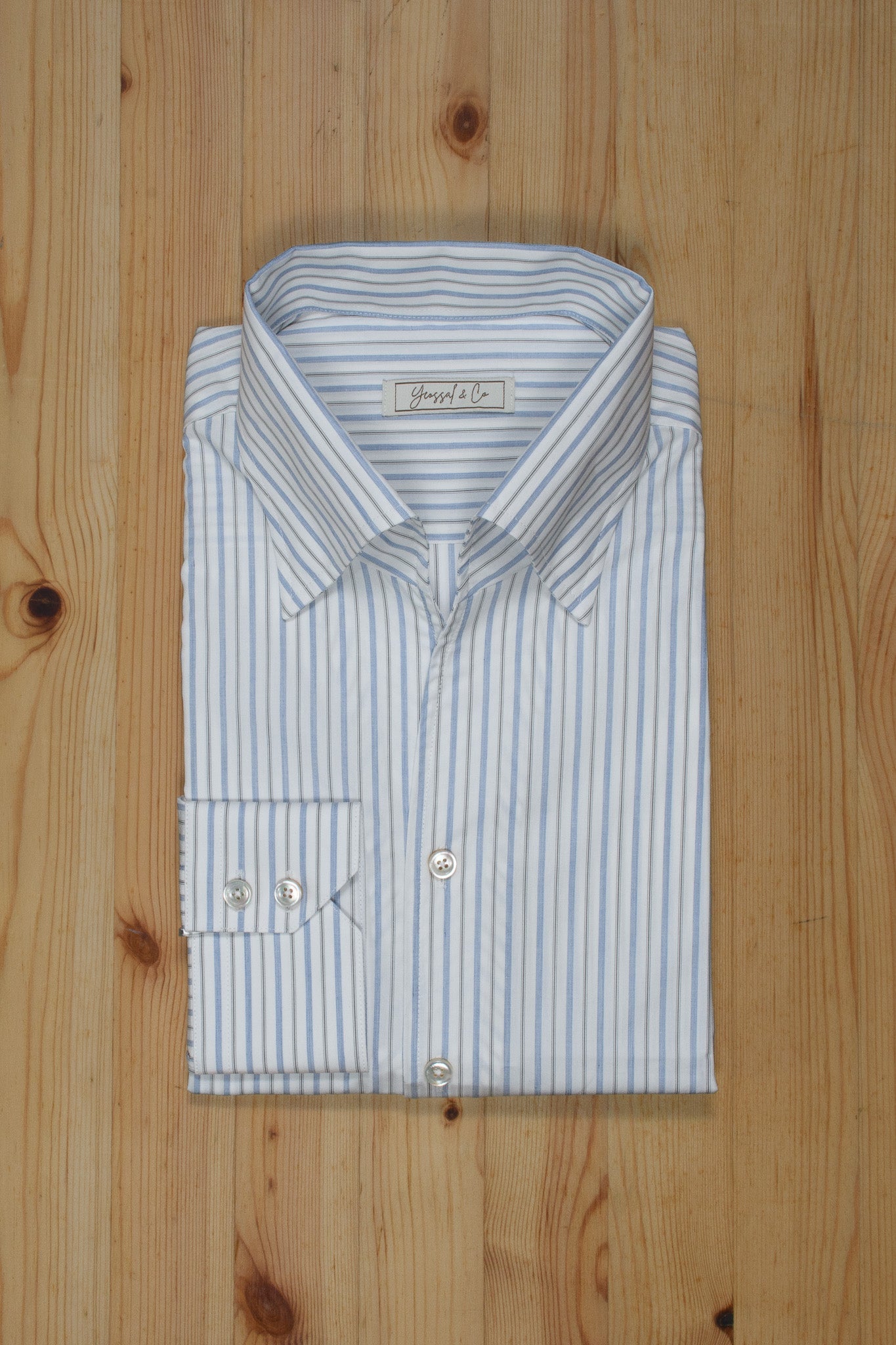 Dante Melange Blue/Gray/White Stripe Cotton Shirt MSC3301 - Yeossal & Co