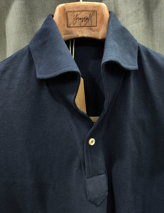 Dark Navy Stretch - Cotton Long Sleeves Shirt - SS091 - Yeossal & Co