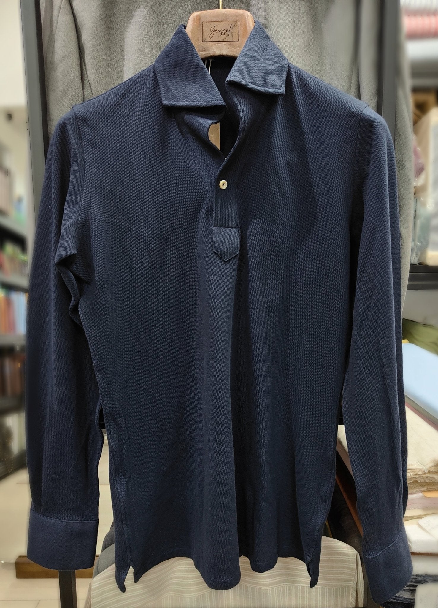 Dark Navy Stretch - Cotton Long Sleeves Shirt - SS091 - Yeossal & Co