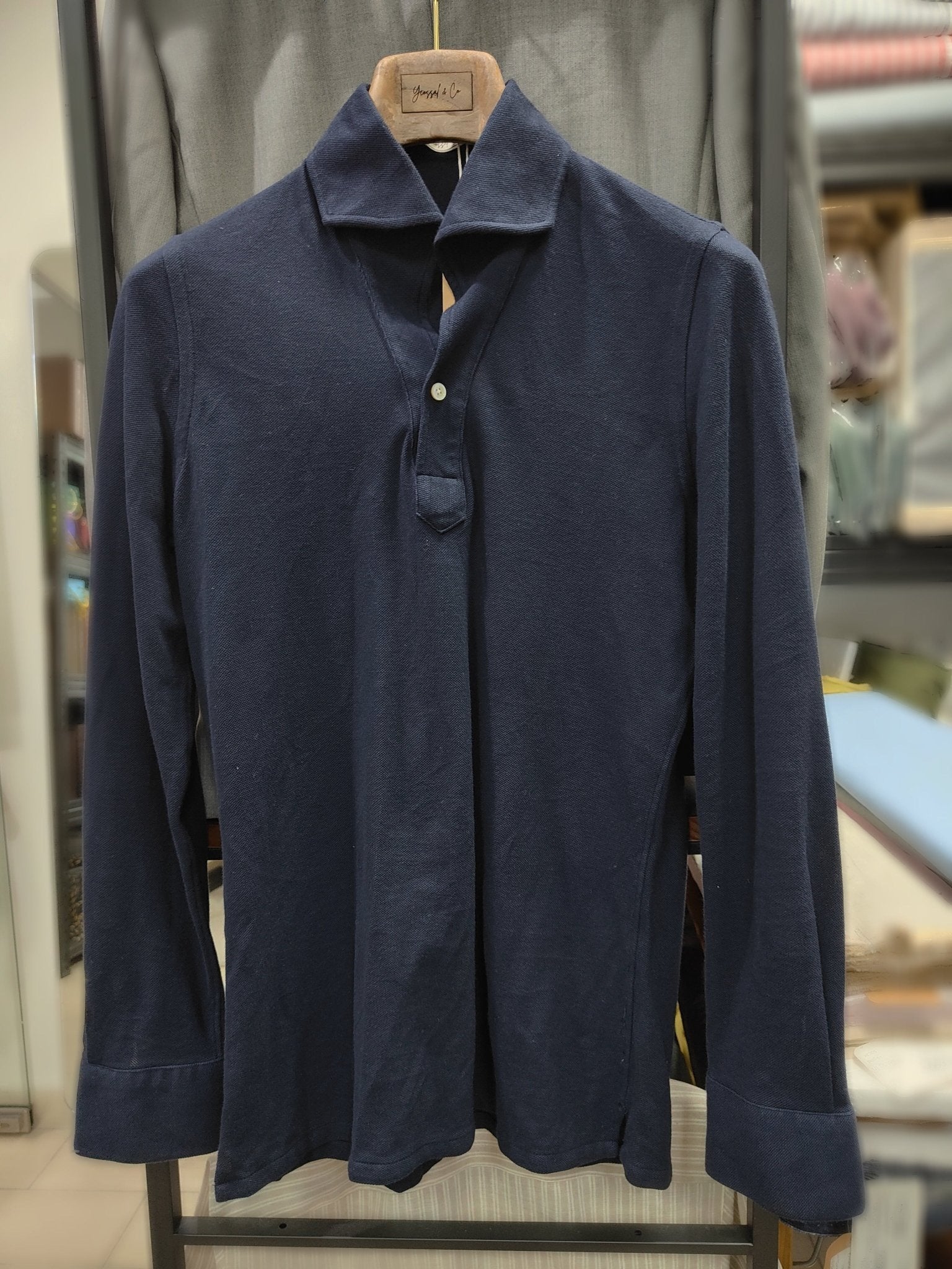 Dark Navy Stretch - Cotton Long Sleeves Shirt - SS092 - Yeossal & Co