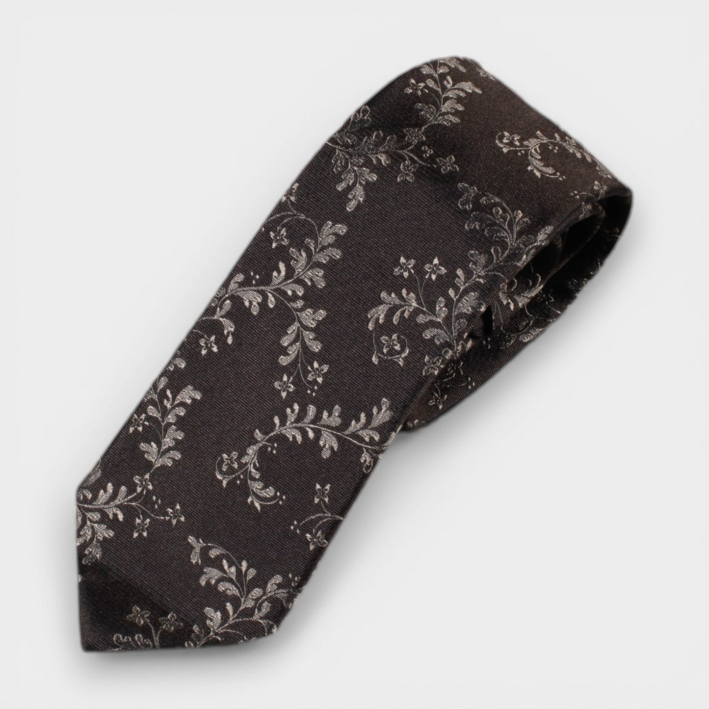 Floral Jacquard Silk Tie - Dark Brown - Yeossal & Co