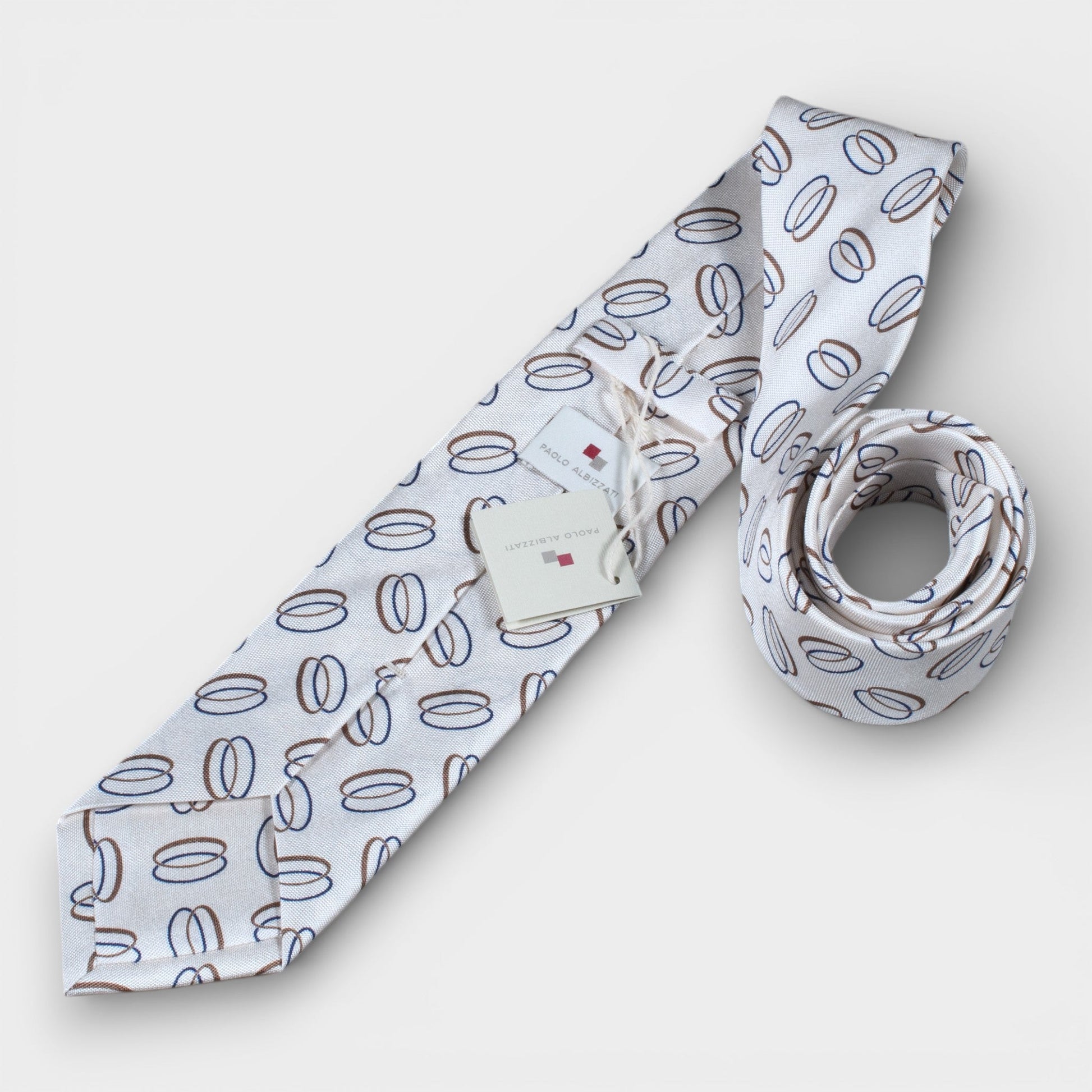 Geometric Rings Silk Tie - White - Yeossal & Co
