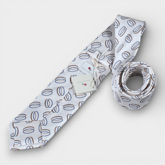 Geometric Rings Silk Tie - White - Yeossal & Co