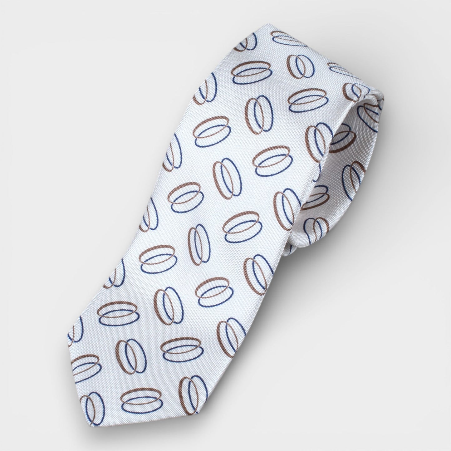 Geometric Rings Silk Tie - White - Yeossal & Co