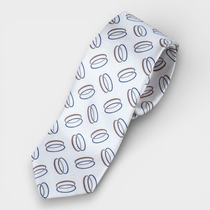 Geometric Rings Silk Tie - White - Yeossal & Co