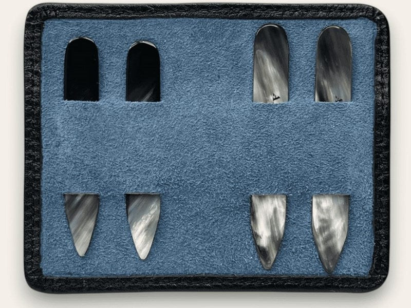 Horn Collar Stiffeners with Black Leather Pouch Red Suede Interior