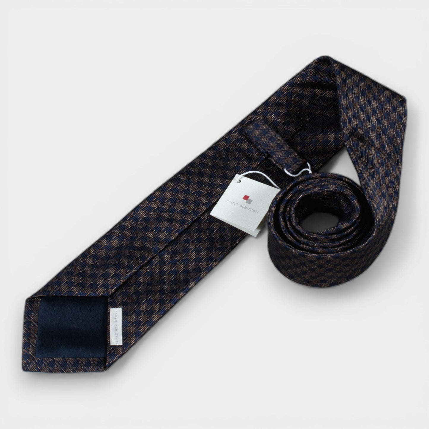 Houndstooth Silk Tie - Navy/Brown - Yeossal & Co