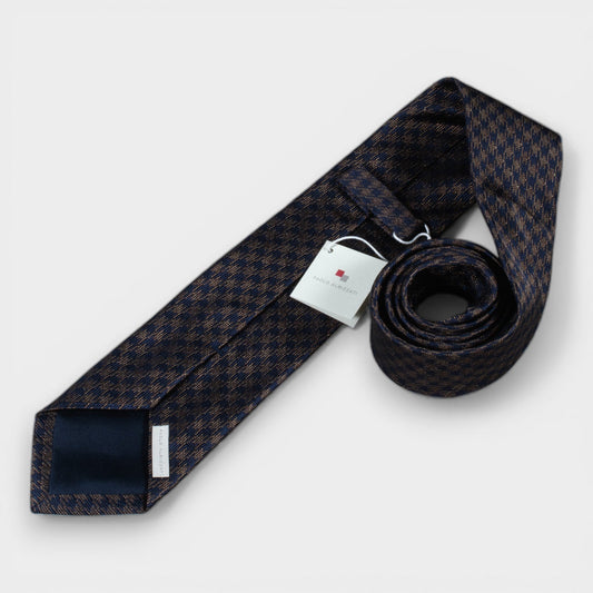 Houndstooth Silk Tie - Navy/Brown - Yeossal & Co
