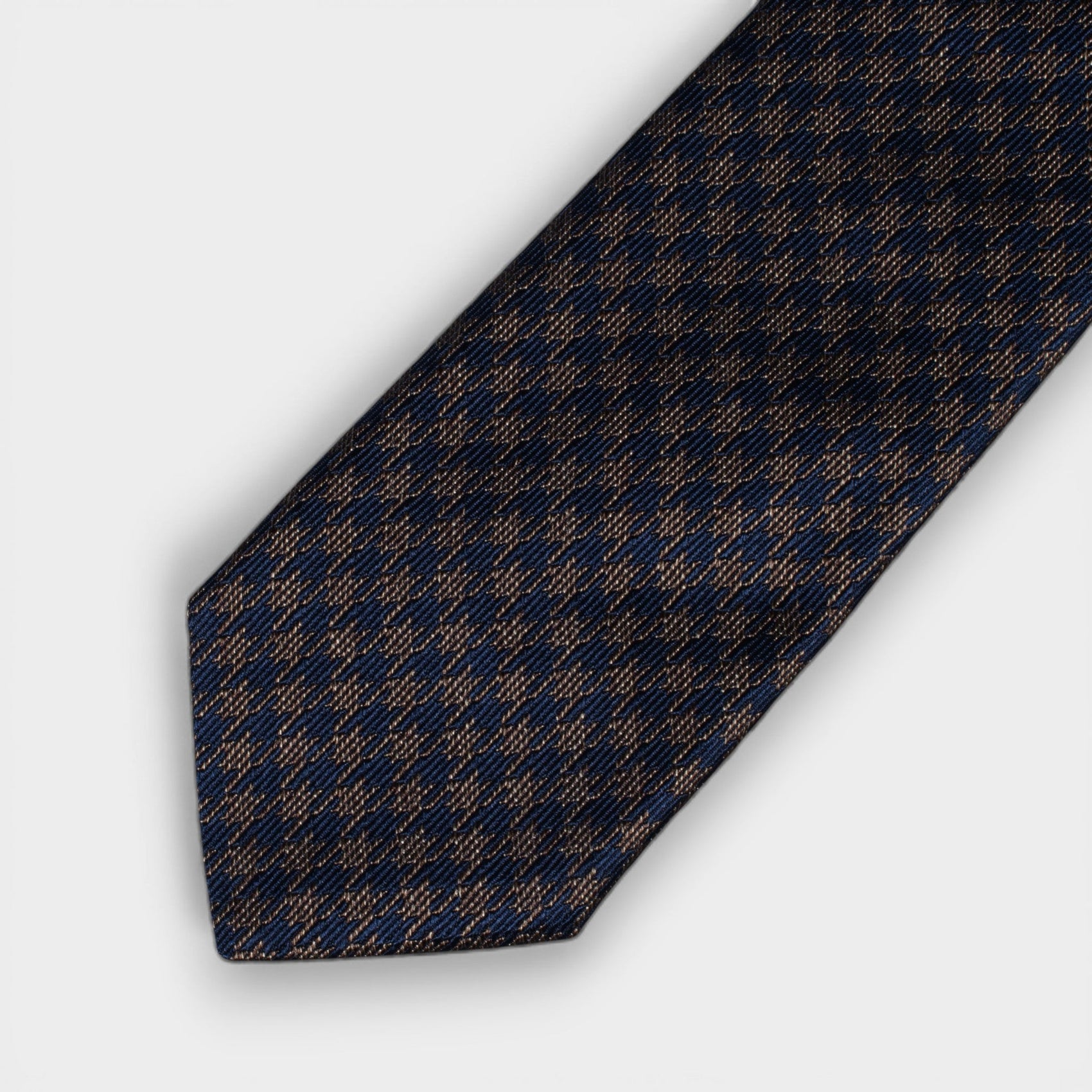 Houndstooth Silk Tie - Navy/Brown - Yeossal & Co