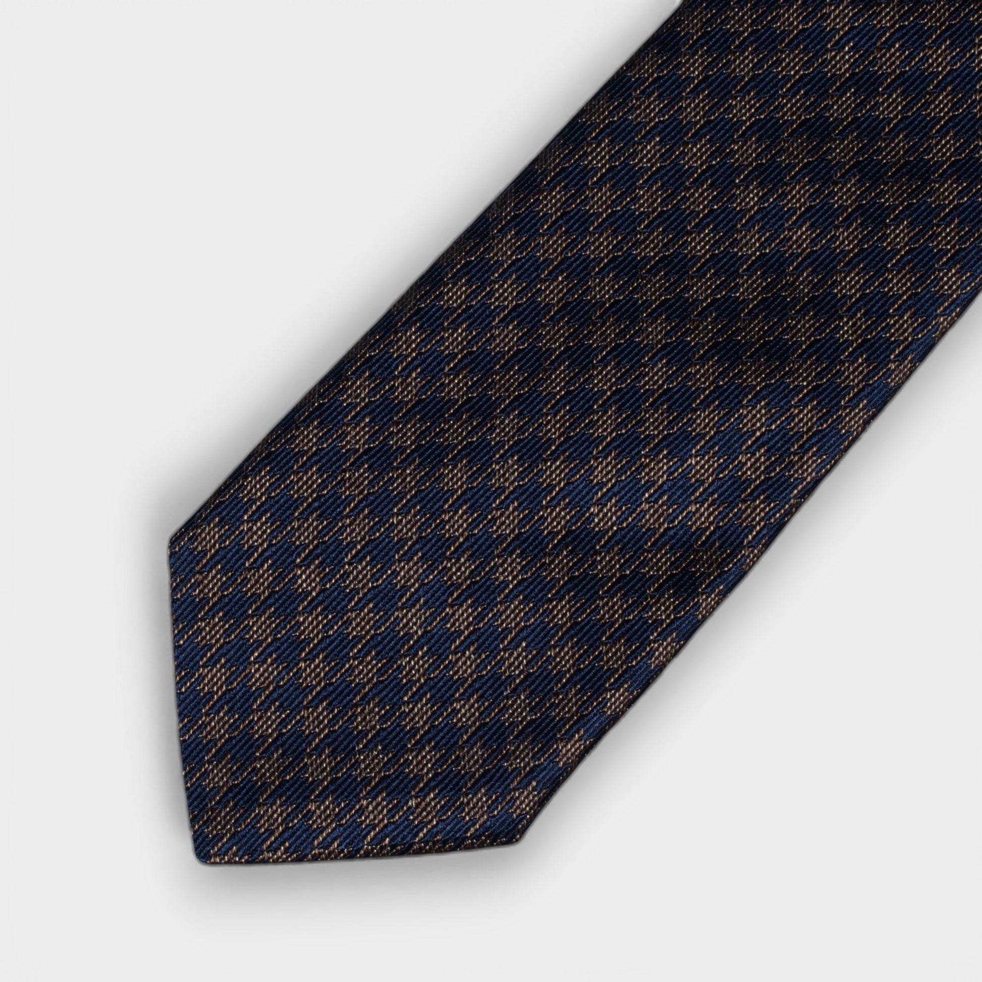 Houndstooth Silk Tie - Navy/Brown - Yeossal & Co