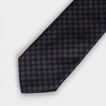 Houndstooth Silk Tie - Navy/Brown - Yeossal & Co