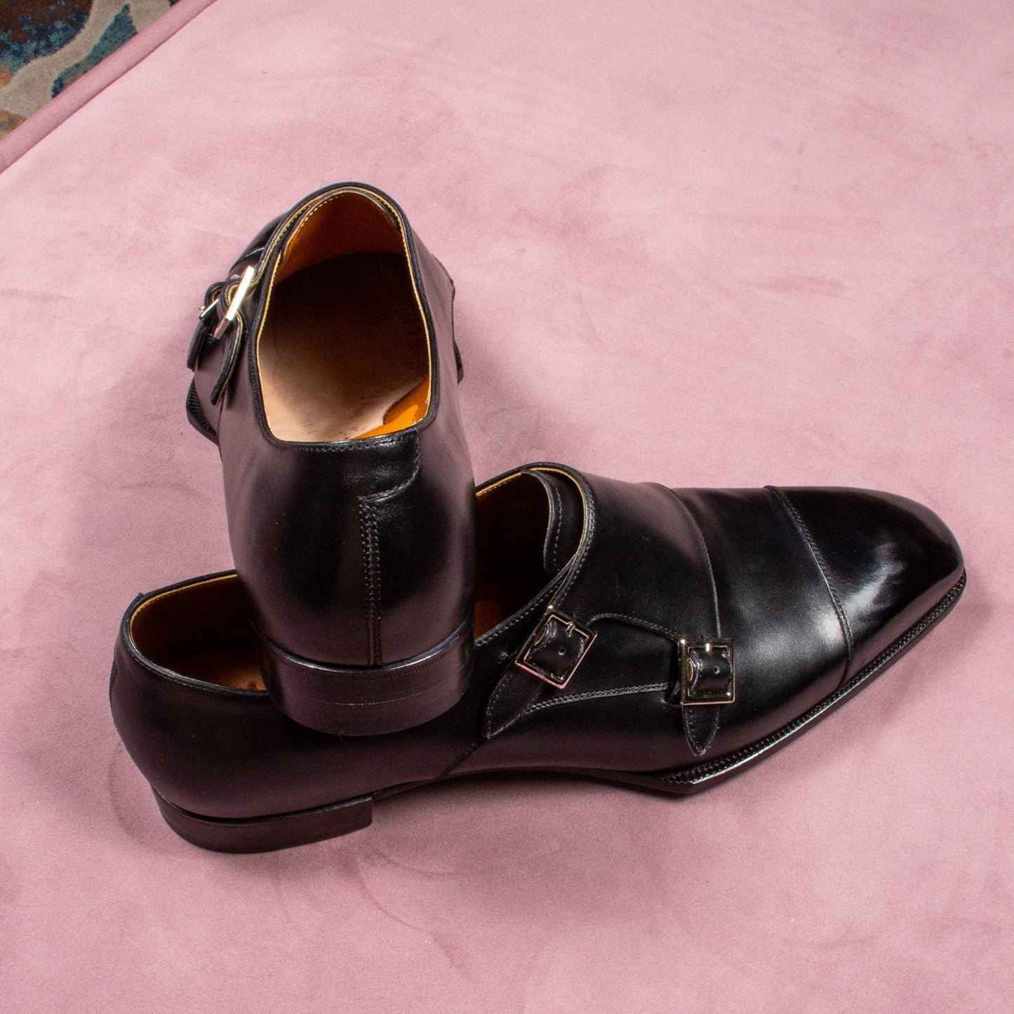 Jervois Black Box Calf Double Monk Leather Shoes - UK 11E - Yeossal & Co