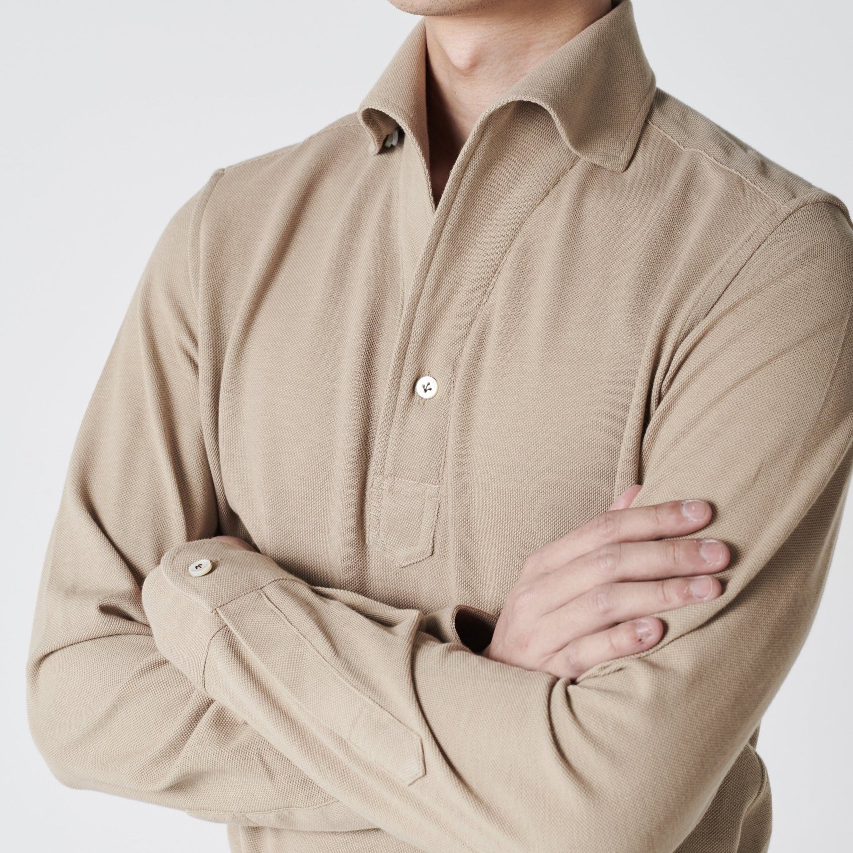 Khaki Stretch - Cotton Pique Polo Shirt MFC0541 - Yeossal & Co