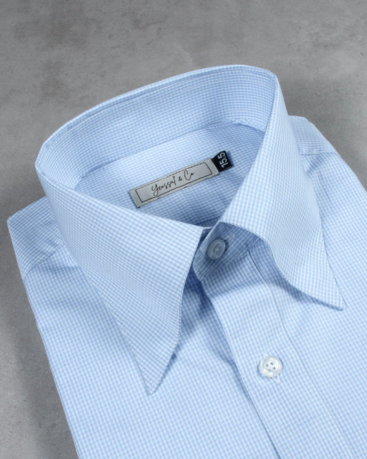 Light Blue Gingham Button Down Cotton Shirt - Yeossal & Co