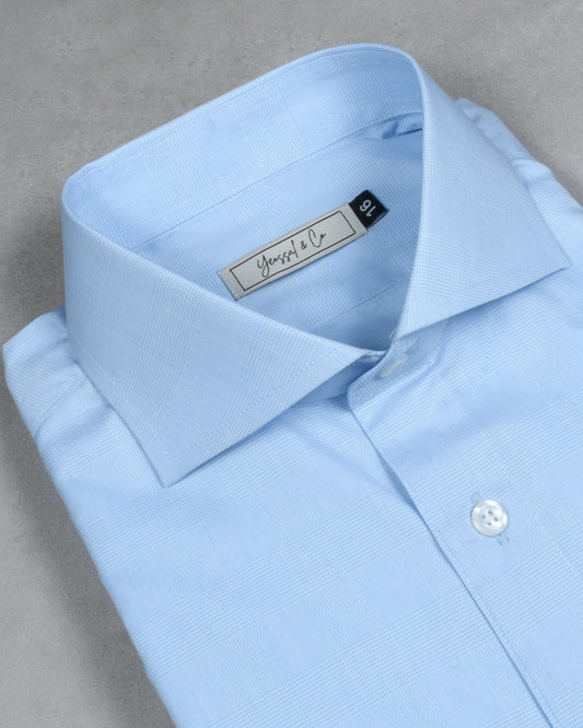 Light Blue Plaid Cotton Shirt - Yeossal & Co