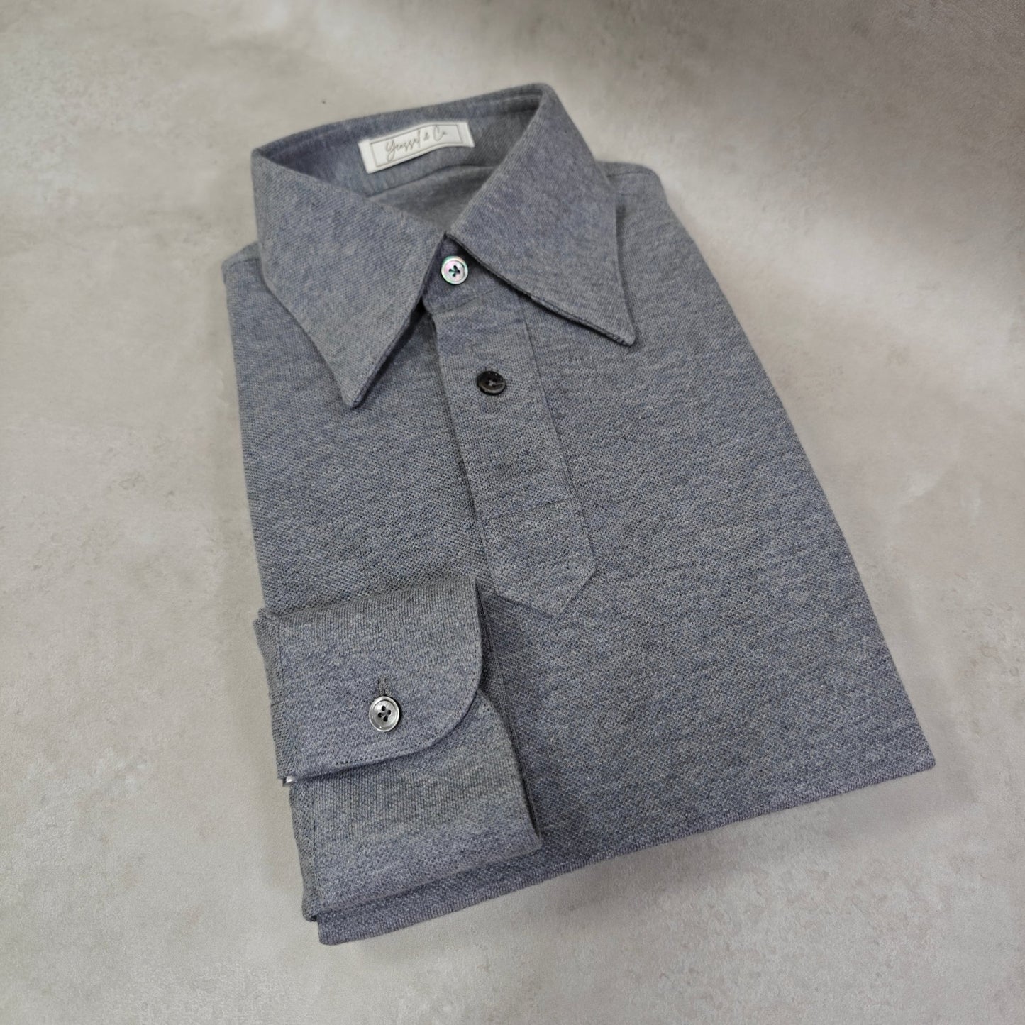 Melange Grey Stretch - Cotton Long Sleeves Polo Tee Shirt - SS117 - Yeossal & Co