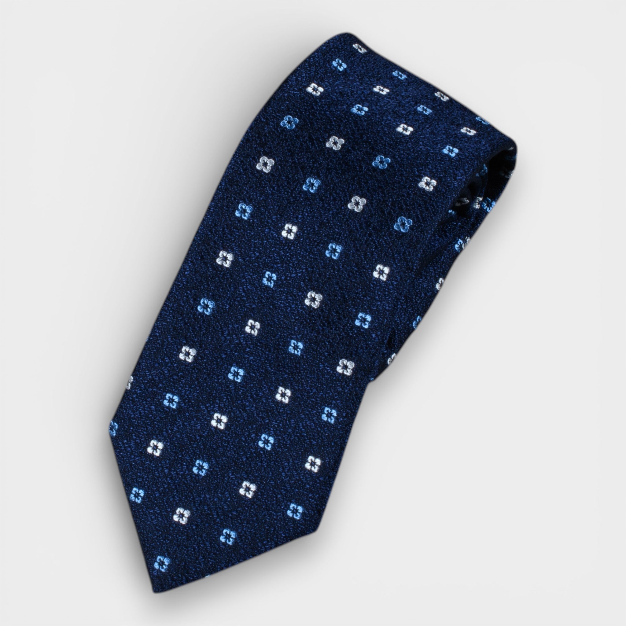 Navy Silk Tie with Micro Floral Pattern – Yeossal