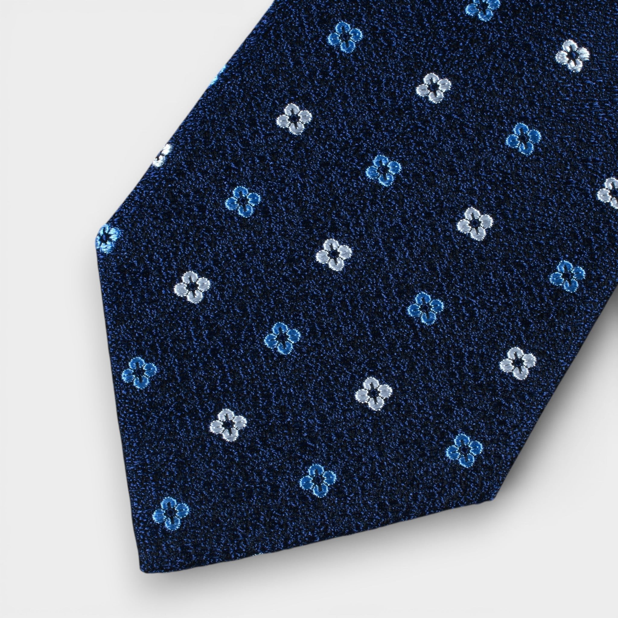 Navy Silk Tie with Micro Floral Pattern – Yeossal