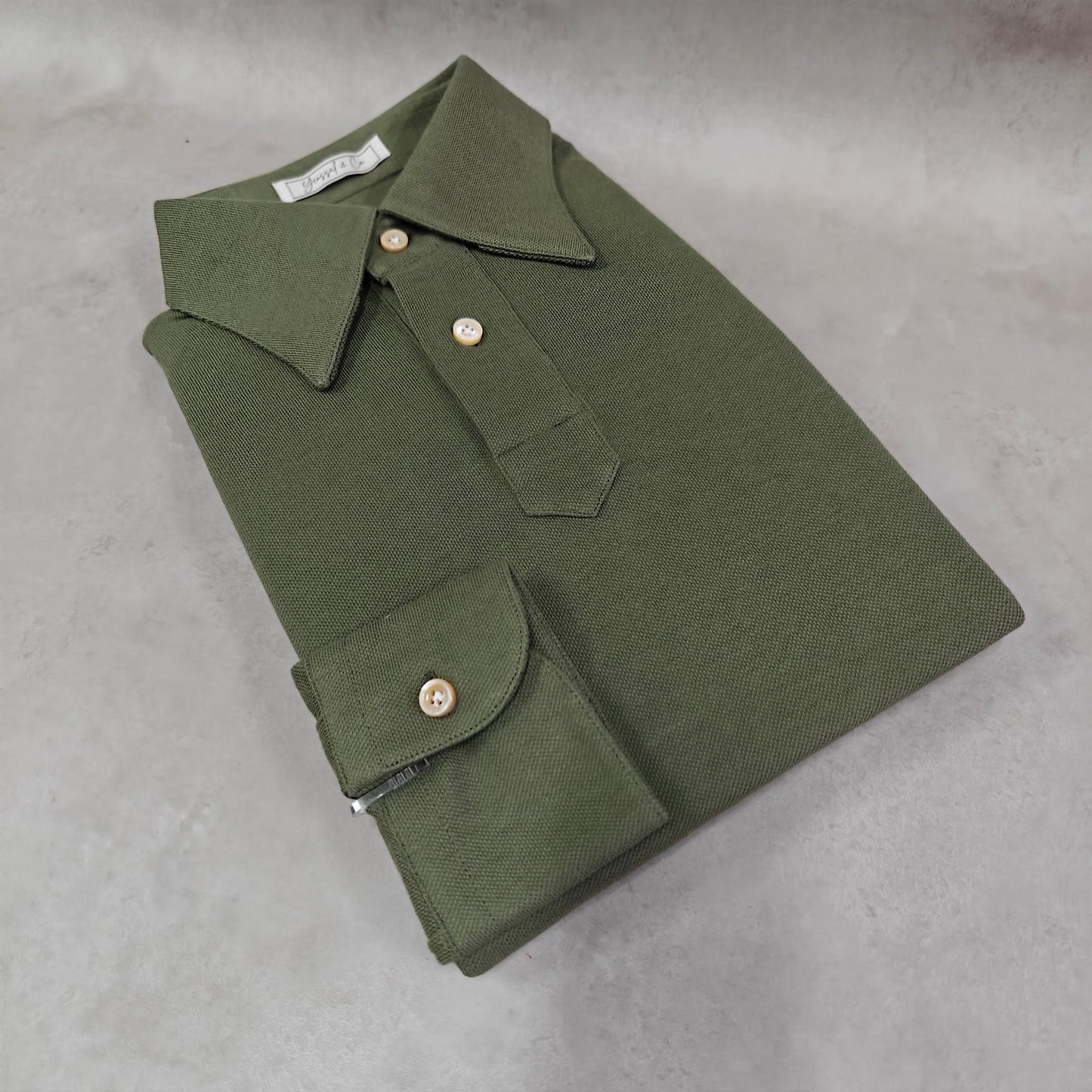Military Green Stretch - Cotton Long Sleeves Polo Tee Shirt - SS115 - Yeossal & Co
