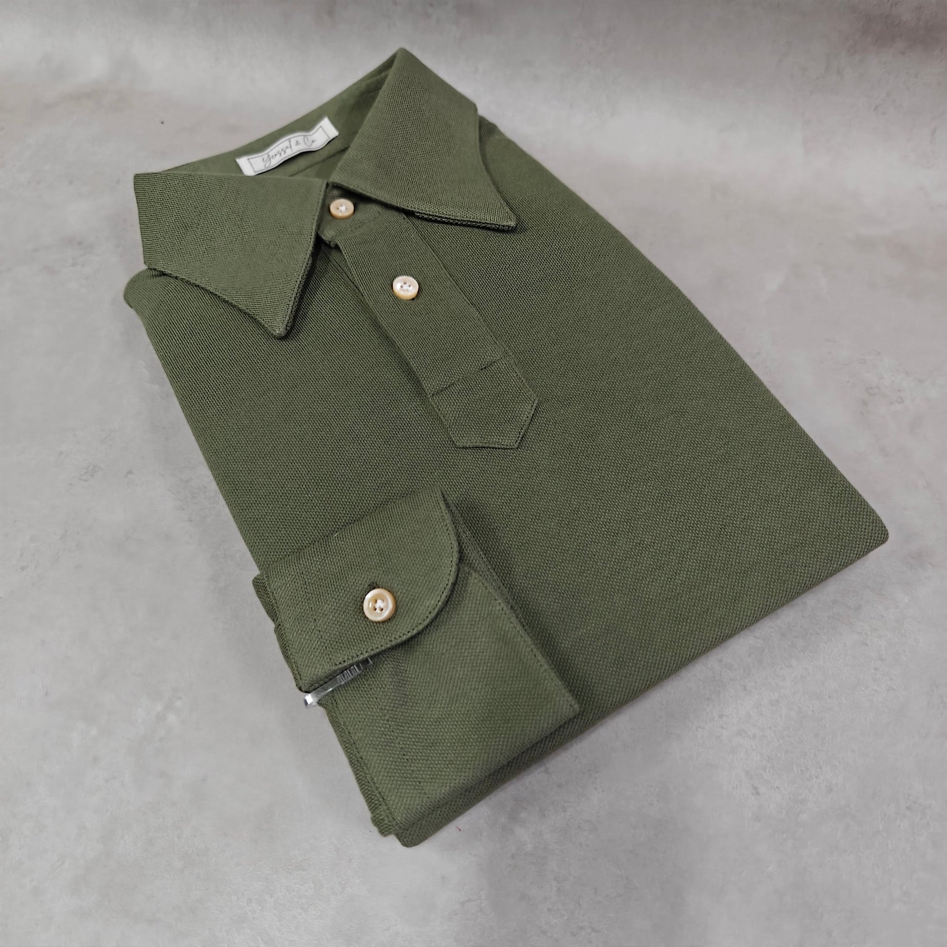 Military Green Stretch - Cotton Long Sleeves Polo Tee Shirt - SS115 - Yeossal & Co