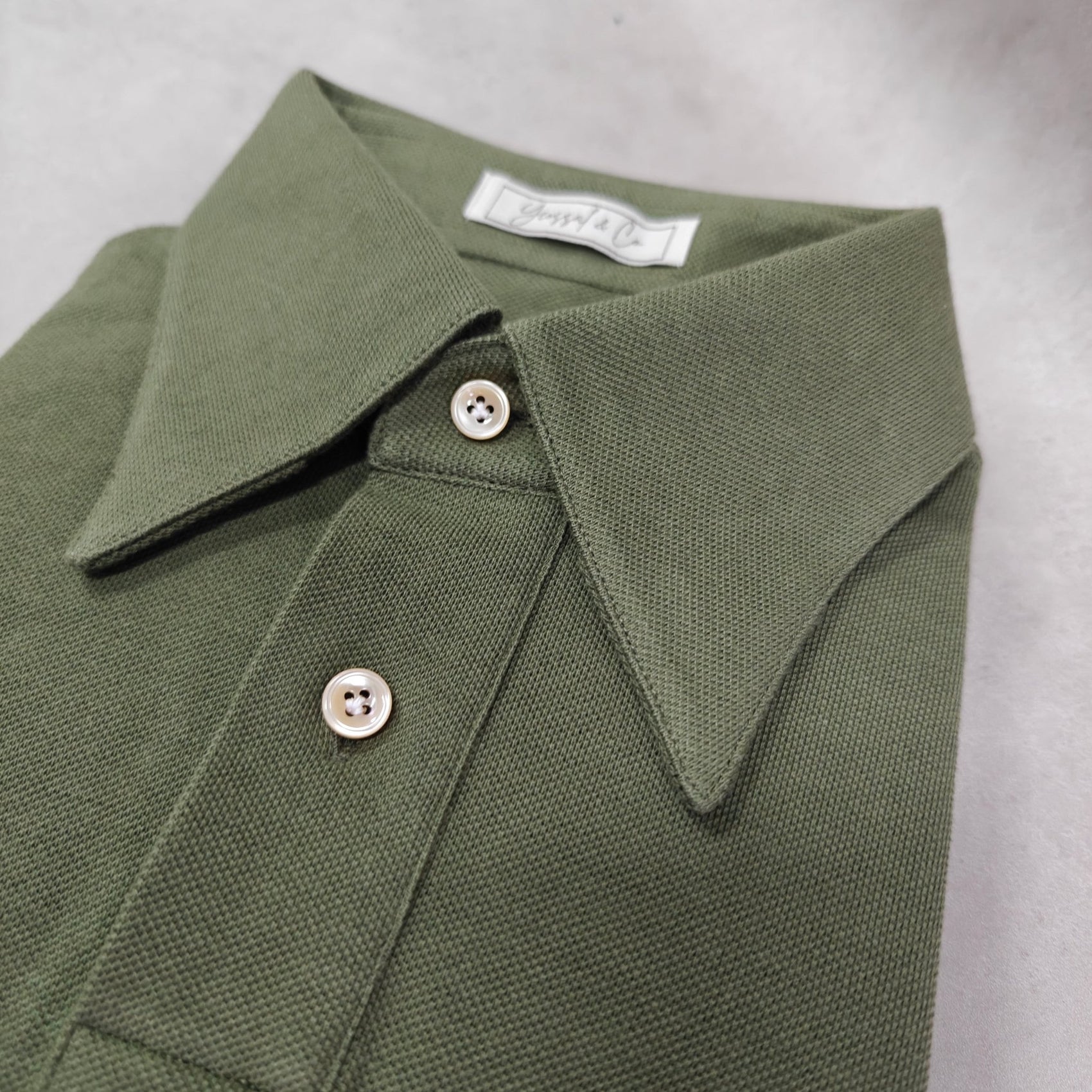 Military Green Stretch - Cotton Long Sleeves Polo Tee Shirt - SS115 - Yeossal & Co