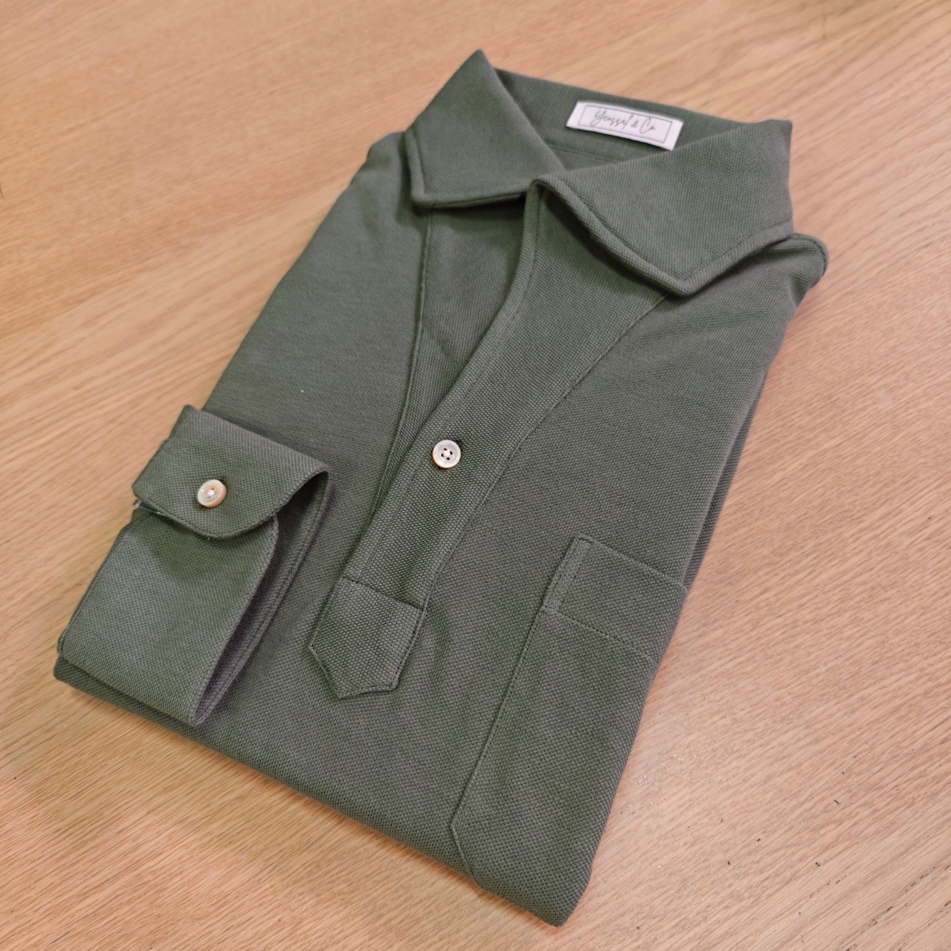Military Green Stretch - Cotton Long Sleeves Shirt - SS112 - Yeossal & Co