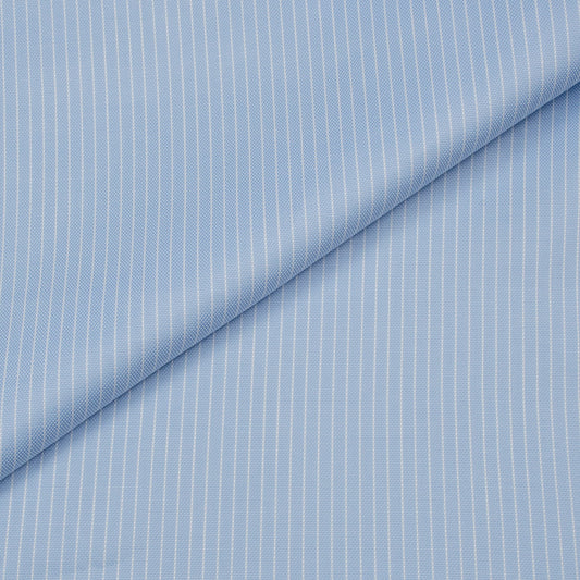Oxford 120 Blue/White Thin Stripes Cotton Shirt - Yeossal & Co