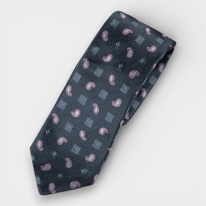 Paisley Print Silk Tie - Grey - Yeossal & Co
