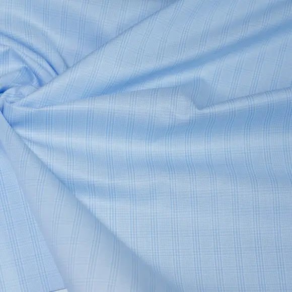 Salvatore Triplo Light Blue Twill Check Custom Shirt 7085.8282.400 - Yeossal