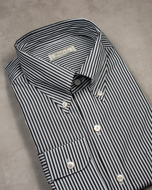 San Francisco Dark Green Stripe Poplin Cotton Shirt MSC0761 - Yeossal & Co